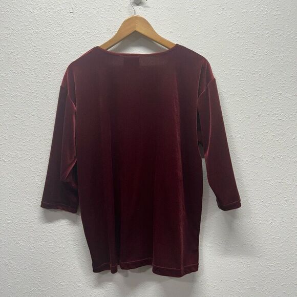 Destination LA Vintage Red Velvet Whimsigoth Floral 3/4 Sleeve Top Size L - Picture 8 of 13